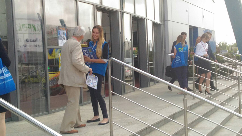 Handing out flyers