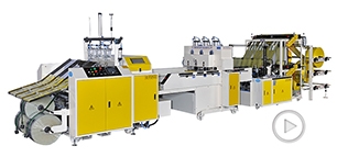 FULLY AUTOMATIC HIGH SPEED DOUBLE LAYERS 6 LINES T-SHIRT BAG MAKING MACHINE WITH AUTO PACKING DEVICE AND SERVO MOTORS CONTROL