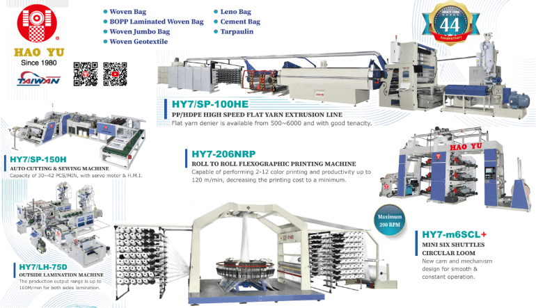 HAO YU: A Professional & Reliable Leading Supplier in Taiwan Provide 7 Turn Key Projects Solution For Plastic Woven Industries.