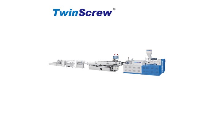 TWIN SCREW twin screw PVC dual line rigid pipe making machine, a counter-rotating PVC pipe extruder from Taiwan